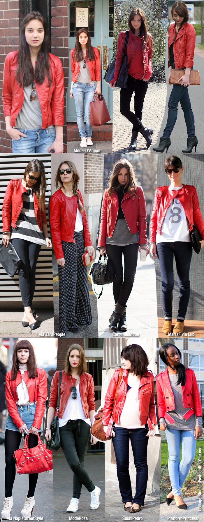 Inspiration/ How To Wear: Red Leather Jacket - Blue Is In Fashion This Year