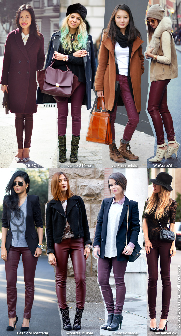 How To Wear: Burgundy Coated Jeans - Blue is in Fashion this Year