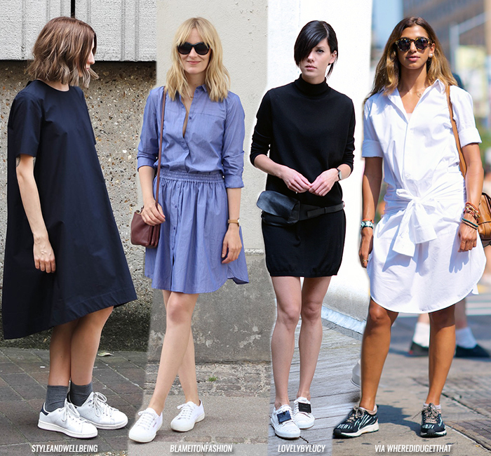 Transitional Looks: Dress + Sneakers - Blue is in Fashion this Year